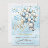 Blue Teddy Bear Clouds Stars Balloon Baby shower Kaart (Voorkant)