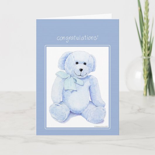 Blue Teddy Bear-felicitaties Kaart (Voorkant)