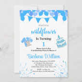 Blue Teddy Bear First Birthday Photo Invitation (Devant)