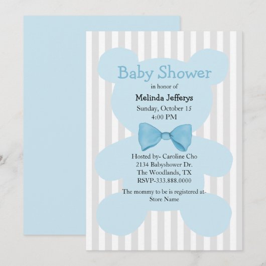 Blue Teddy Bear met Bow Stropdas Baby shower Kaart (Voorkant / Achterkant)