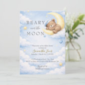Blue Teddy Bear Moon Baby Shower Invitation (Debout devant)