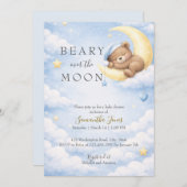 Blue Teddy Bear Moon Baby Shower Invitation (Devant / Derrière)