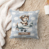 Blue Teddy Bear Pilote Baby Boy Coussin Nom person (Couverture)