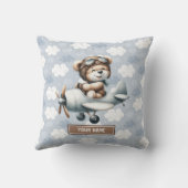 Blue Teddy Bear Pilote Baby Boy Coussin Nom person (Verso)