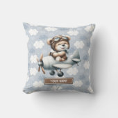 Blue Teddy Bear Pilote Baby Boy Coussin Nom person (Recto)