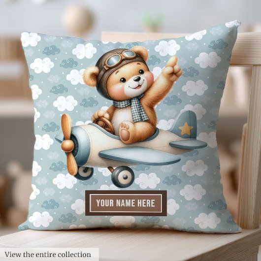 Blue Teddy Bear Pilote Baby Coussin Nouveau-né Cad