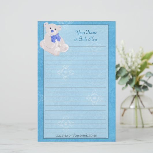 Blue Teddy Bear Stationery Briefpapier (Staand voorkant)