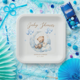 Blue Teddy Bear Sterren Baby shower Papieren Bordje