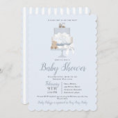 Blue Teddy Bear Train Cake Boy Baby shower Kaart (Voorkant / Achterkant)