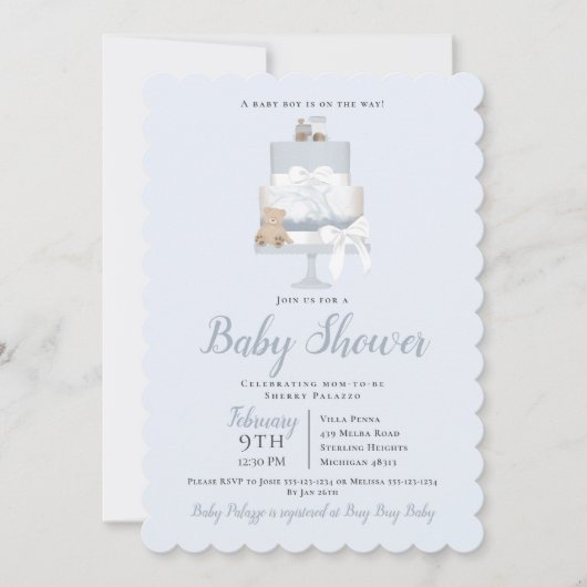 Blue Teddy Bear Train Cake Boy Baby shower Kaart (Voorkant)