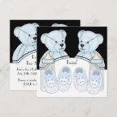 Blue Teddy Bear Twin Boys Baby Shower Invitations (Devant / Derrière)