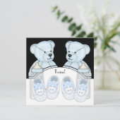 Blue Teddy Bear Twin Boys Baby Shower Invitations (Debout devant)