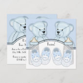 Blue Teddy Bear Twin Boys Baby Shower Uitnodiginge Kaart (Voorkant / Achterkant)