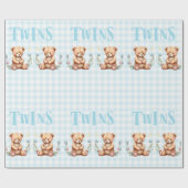 Blue Teddy Bear Twins Typography Baby shower Cadeaupapier (Vlak)