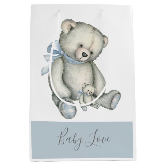 Blue Teddy Bear Waterverf Rustic Medium Cadeauzakje (Voorkant)
