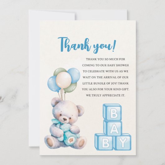 Blue Teddy Bear "We Can Bearly Wait" Bedankkaart (Voorkant)