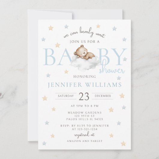 Blue Teddy Bear We kunnen nauwelijks wachten Baby  Kaart (Voorkant)