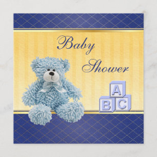 Blue Teddy & Building Blocks Boys Baby shower Kaart