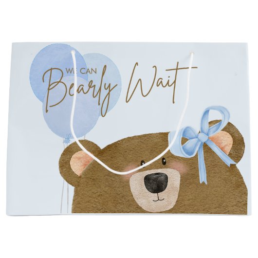 Blue Teddy We kunnen Barly Boy Baby shower wachten Groot Cadeauzakje (Voorkant)