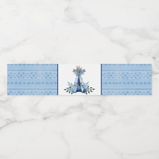 Blue Teepee Tribal Boho Étiquette bouteille d'eau (Étiquettes simples)