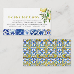 Blue Tegel Citrus Lemon Baby shower Boek Verzoek Informatiekaartje