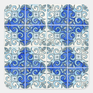 Blue Tegel Design 2 - Swirls Vierkante Sticker
