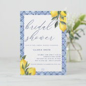 Blue Tegel Lemon Bridal Shower Invitation Kaart (Staand voorkant)