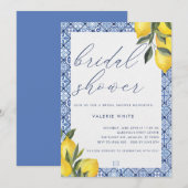 Blue Tegel Lemon Bridal Shower Invitation Kaart (Voorkant / Achterkant)