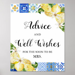 Blue Tegels Lemons Advies en Well Wishes Sign Poster