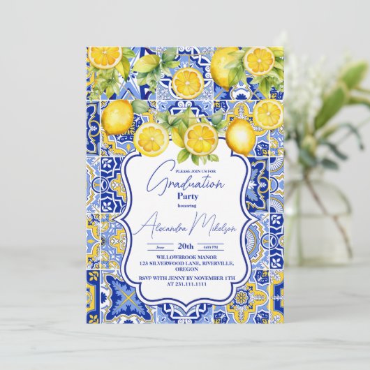 Blue tegels Lemons Afstuderen Kaart (Staand voorkant)