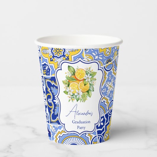 Blue tegels Lemons Afstuderen Papieren Bekers (Achterkant)