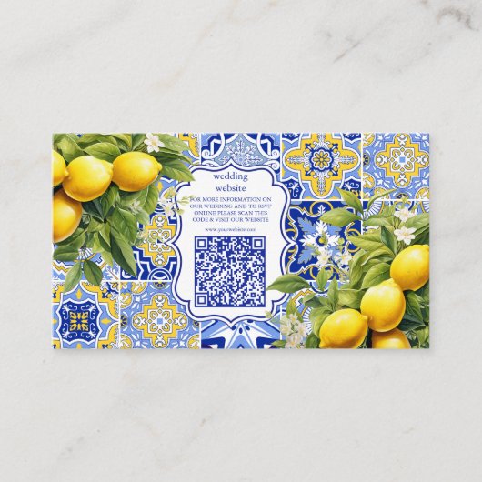 Blue tegels Lemons bruiloft Informatiekaartje (Voorkant)