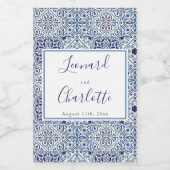 Blue tegels Wedding Favors Wijn Etiket (Enkel label)