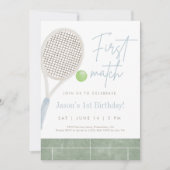Blue Tennis First Birthday Party Invitation (Devant)