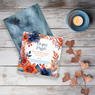 Blue Terracotta Herfst Baby shower Luier Raffle Informatiekaartje