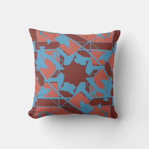 Blue Terracotta on Burgundy Diagonal Floral Motif Kussen