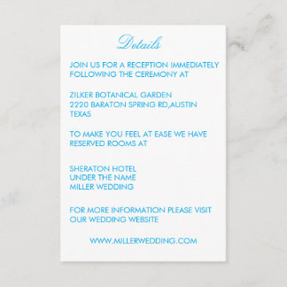 blue text classic details Enclosure Card Informatiekaartje