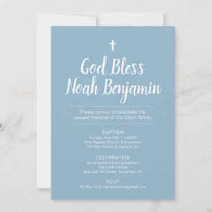 Blue Text-Only Baptism Invitation Kaart