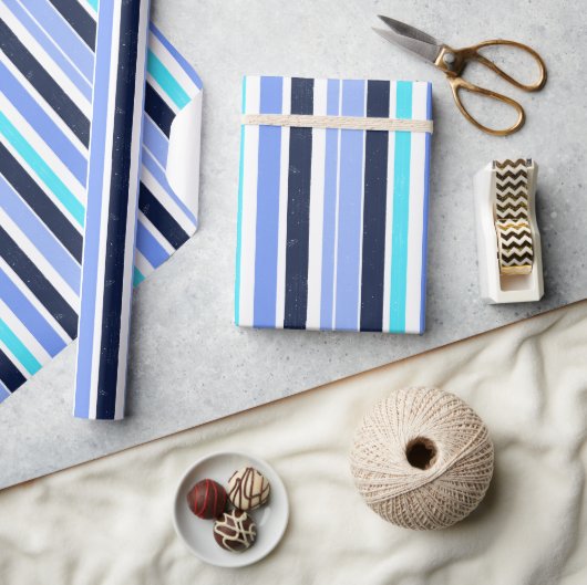 Blue Texture Stripes Pattern Cadeaupapier (Crafts)