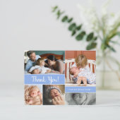 Blue Thank You 2e Baby Aankondiging Baby Boy Briefkaart (Staand voorkant)