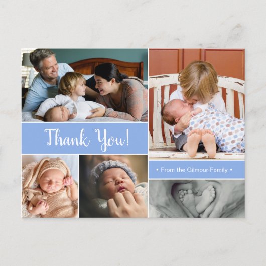 Blue Thank You 2e Baby Aankondiging Baby Boy Briefkaart (Voorkant)