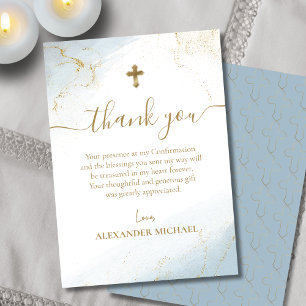 Blue Thank You Gold Cross Boy Bevestiging Bedankkaart