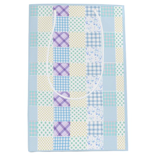 Blue-Themed Check Pattern Medium Cadeauzakje (Voorkant)