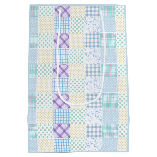 Blue-Themed Check Pattern Medium Cadeauzakje (Achterkant)