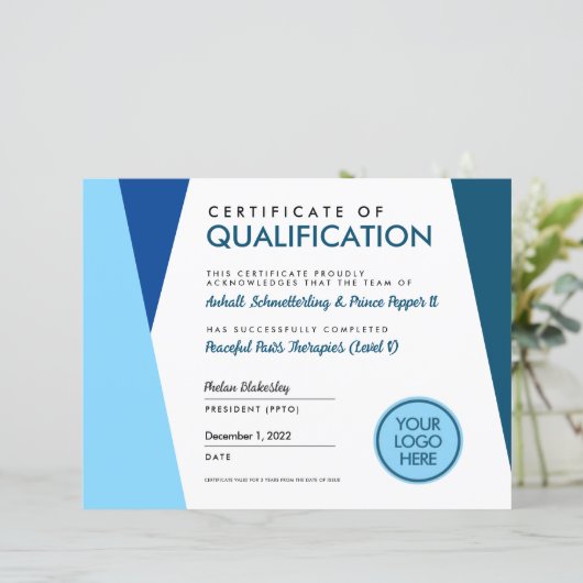 Blue Therapy Animal Afstuderen Certificate Diploma (Staand voorkant)