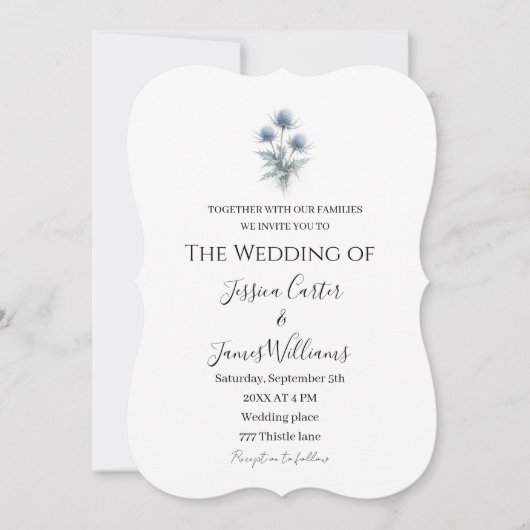 Blue Thistle Scottish Scotland Simple Wedding Kaart (Voorkant)