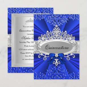 Blue Tiara & Damask Quinceanera Invitation