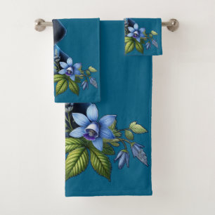Blue Tick Hound Puppy met delicate blauwe bloemen Bad Handdoek