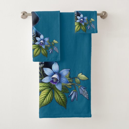 Blue Tick Hound Puppy met delicate blauwe bloemen Bad Handdoek (Insitu)