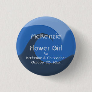 "Blue Tide" - Bloemenmeisje met namen en datum Ronde Button 3,2 Cm